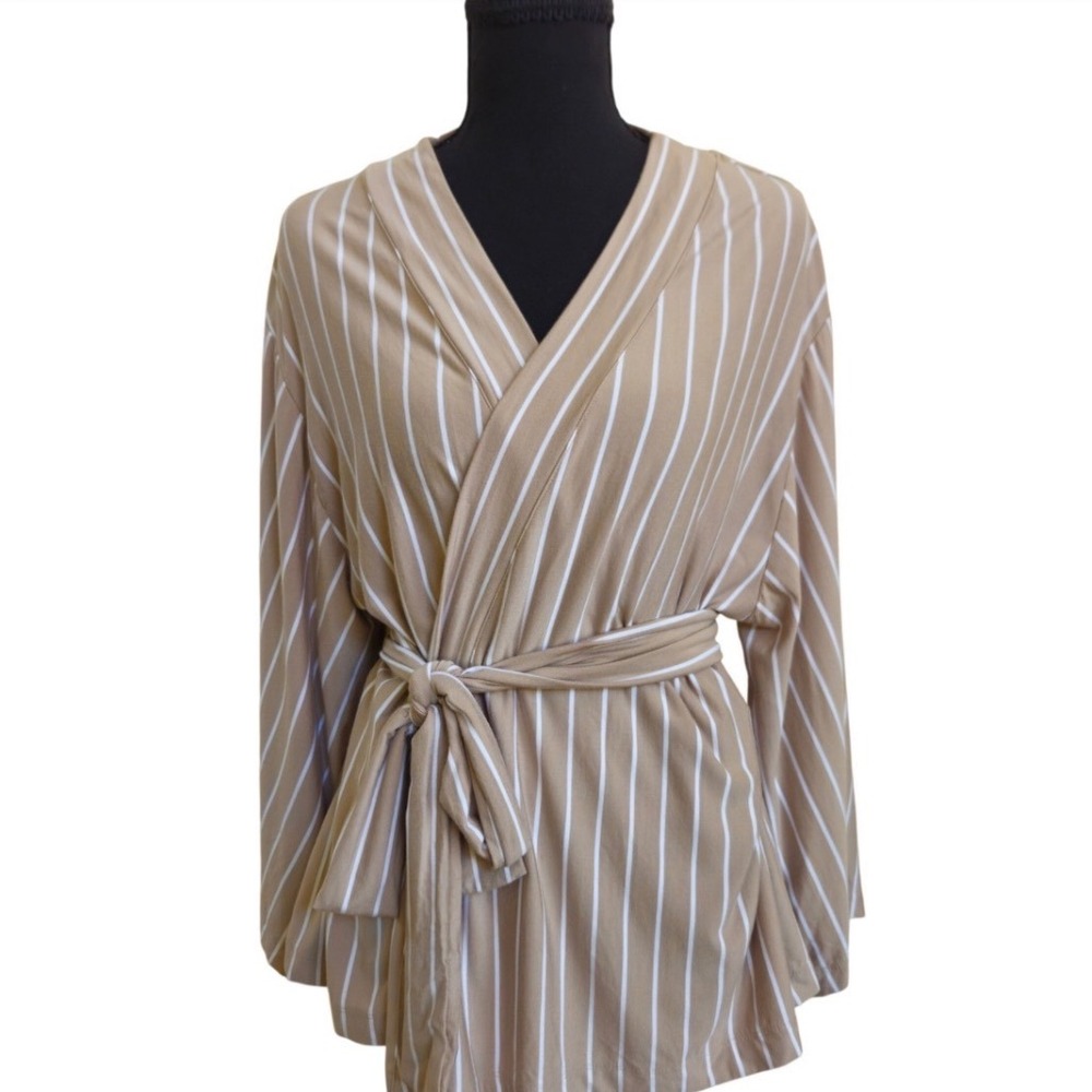 LAKE DreamModal Kimono Pajama Set in Cocoa Pencil Stripe Lounge Set Small